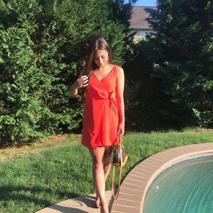 Orange wrap front dress